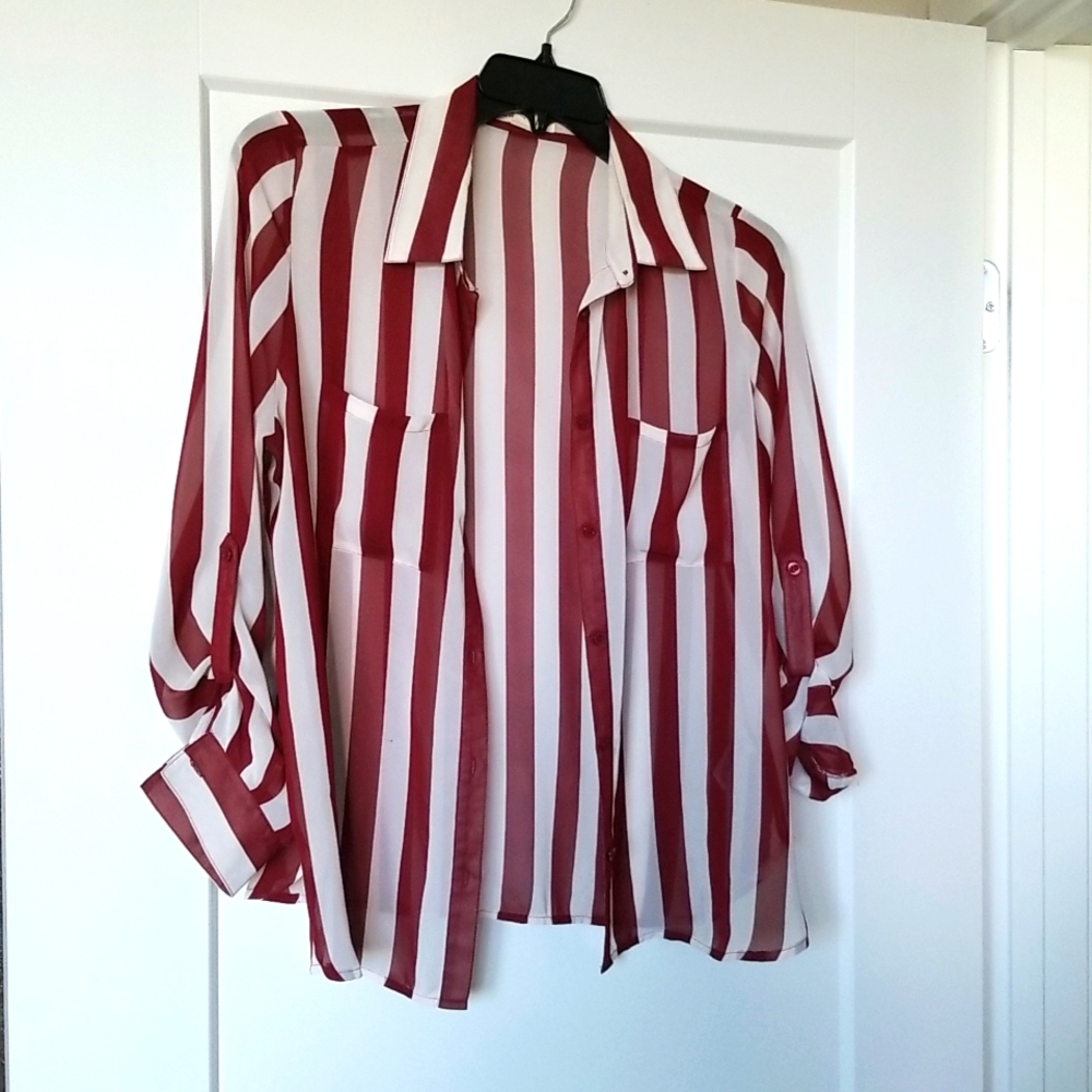 Forever 21 Vertical Stripes Button Down Long Sleeve Shirt Size L
